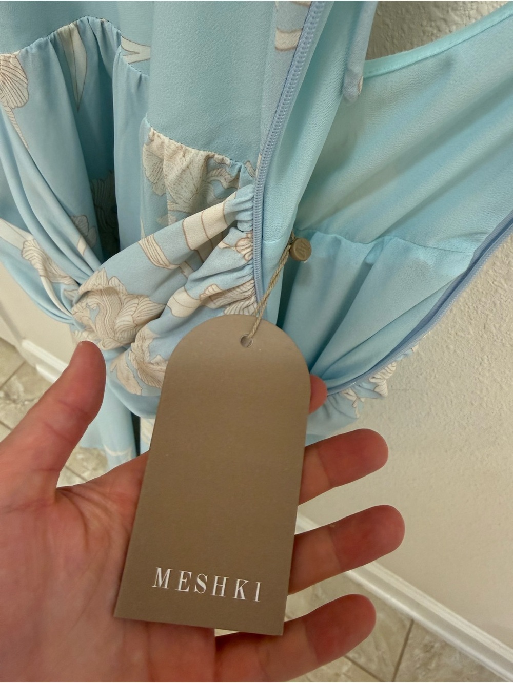 In Bloom Light Blue Halter Maxi Dress with Cream Floral Accents - Picture 6 of 7